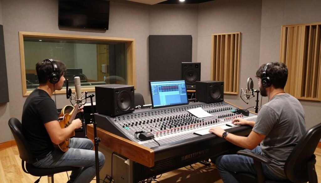 A professional recording studio where personalized songs are being produced