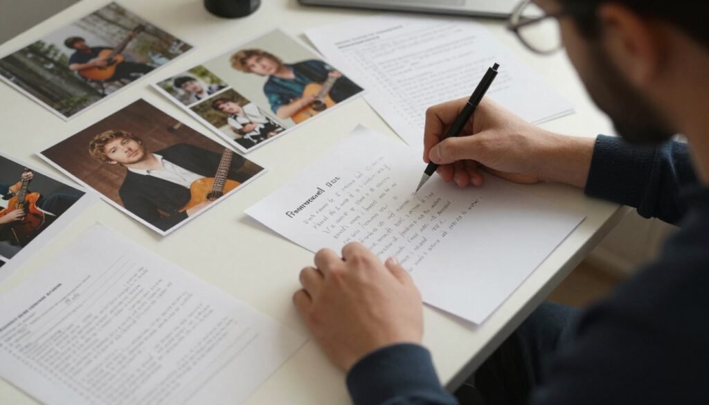 A songwriter transforming personal stories into lyrics for a personalized song