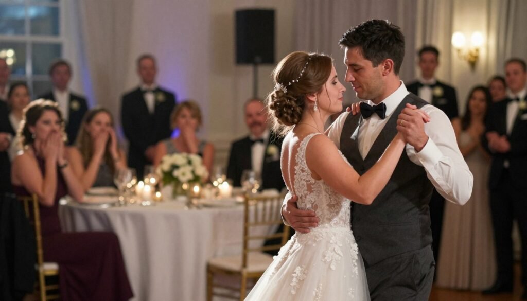 A wedding first dance with a couple dancing to their personalized song