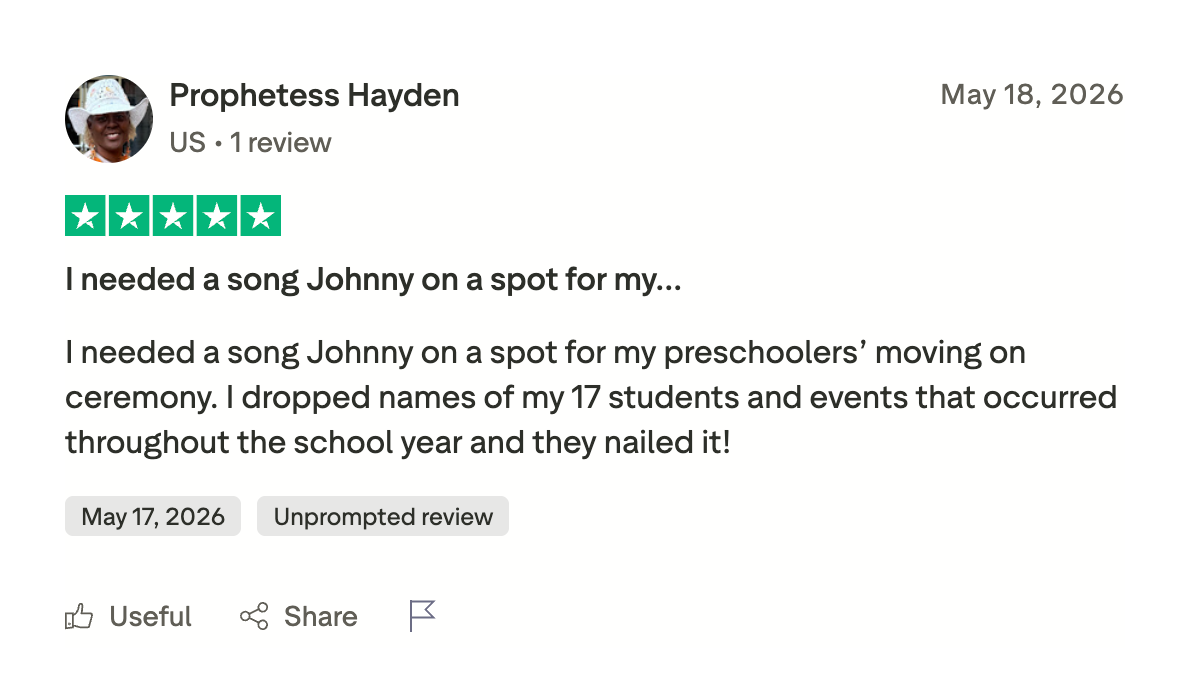 Prophetess Hayden Trustpilot review for SongGifted