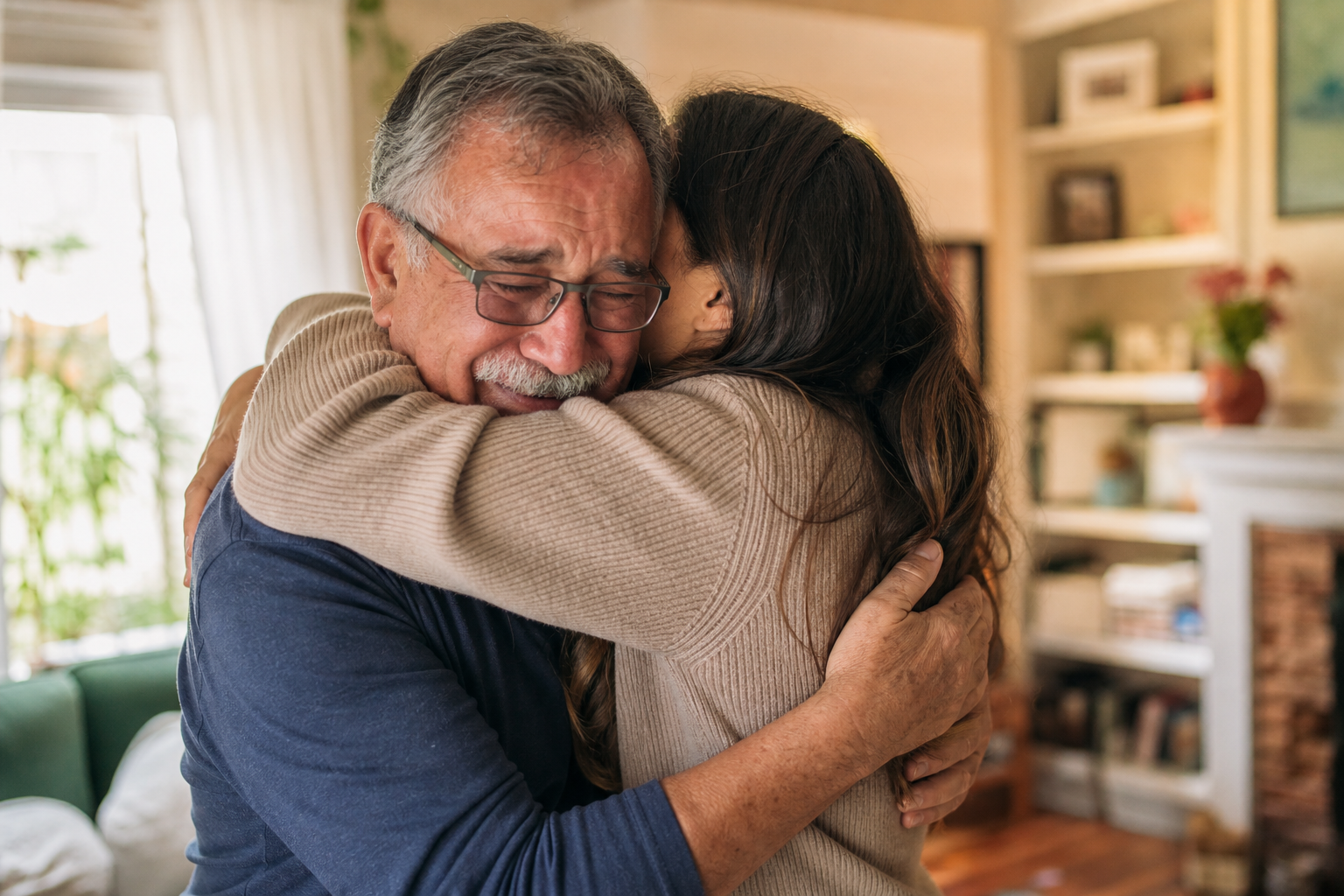 Daughter hugging her dad on Father's Day, emotional and heartfelt moment